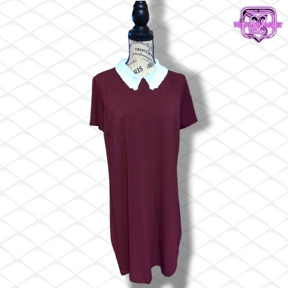 ELLE Wednesday Addams Collared Jersey Stretch Shift Dress - Picture 7 of 10